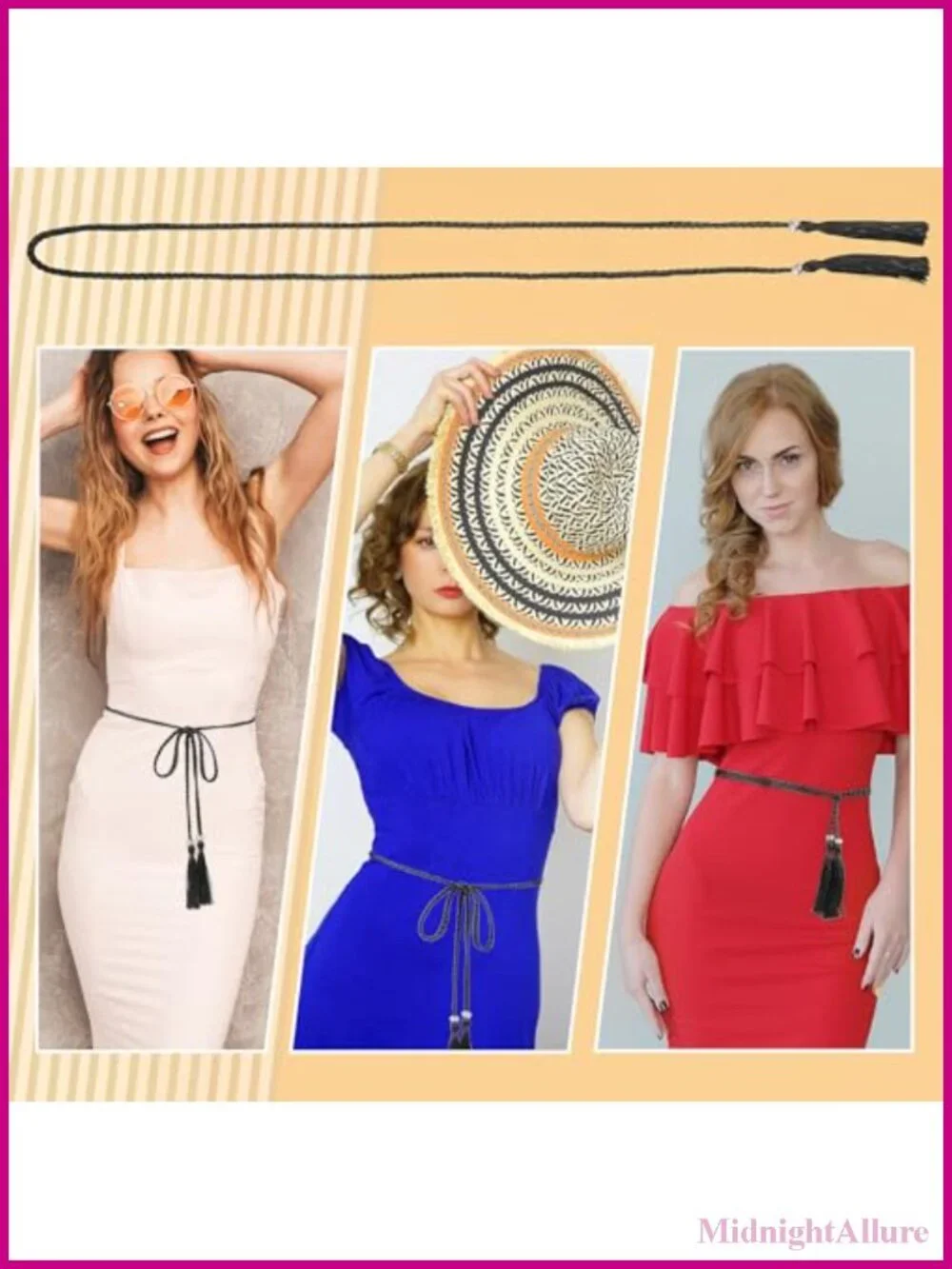 Tassel Braided Waist Belt for Women Skinny Bowknot Rope Belt for Skirt Dress
